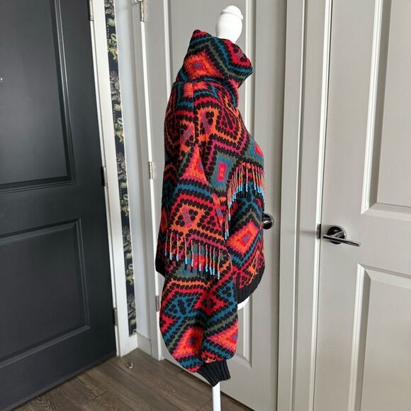 Farm Rio Rauti Multicolored Turtleneck Sweater with Beaded Fringe Size M - Picture 4 of 11